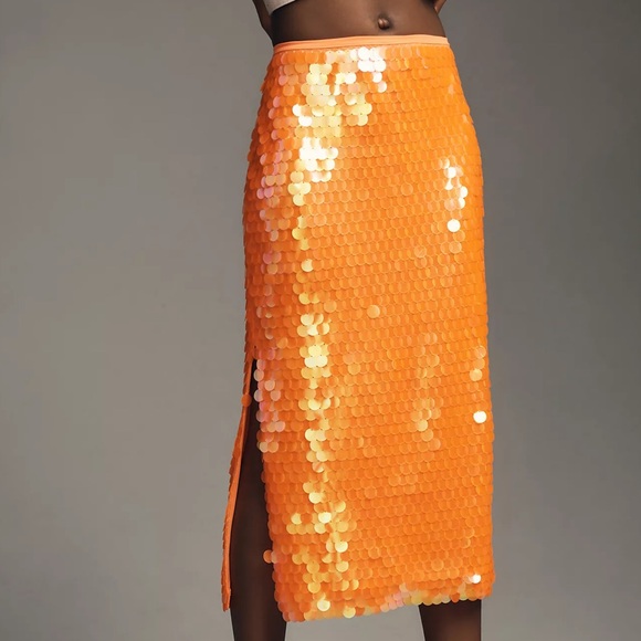By Anthropologie Neon Paillette Sequin Midi Skirt - Picture 4 of 10